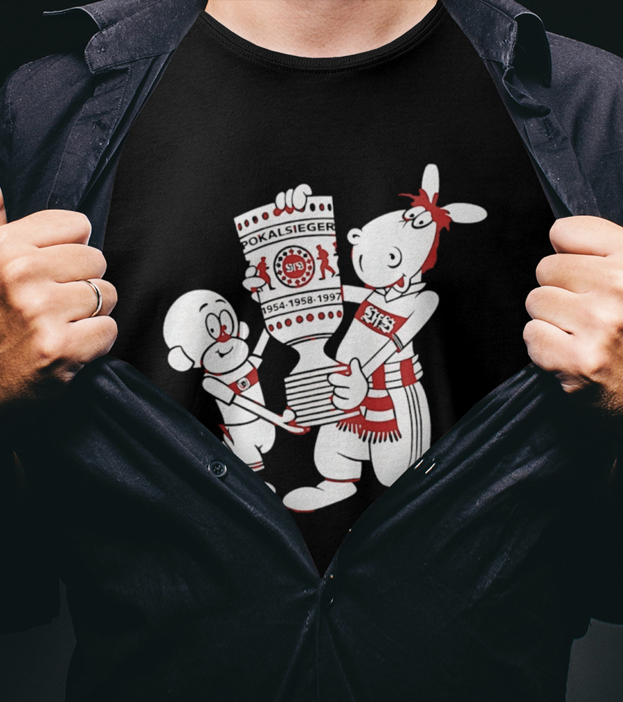 VfB Pokal Affle Und Pferdle Cartoon Celebrating Trophy T-Shirt