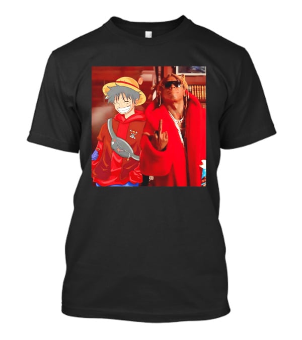 Lil Gum Monkey D. Luffy And Rapper Red Coat Outfit Fusion T-Shirt