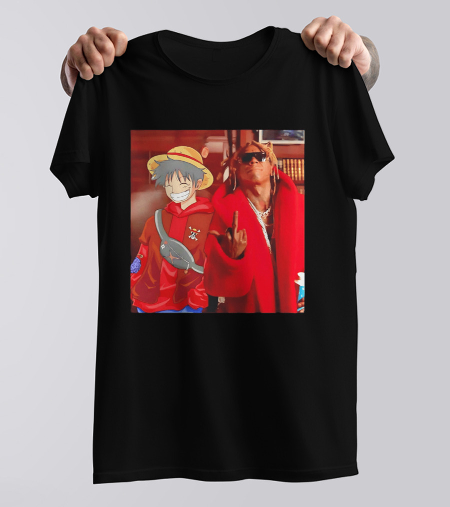Lil Gum Monkey D. Luffy And Rapper Red Coat Outfit Fusion T-Shirt