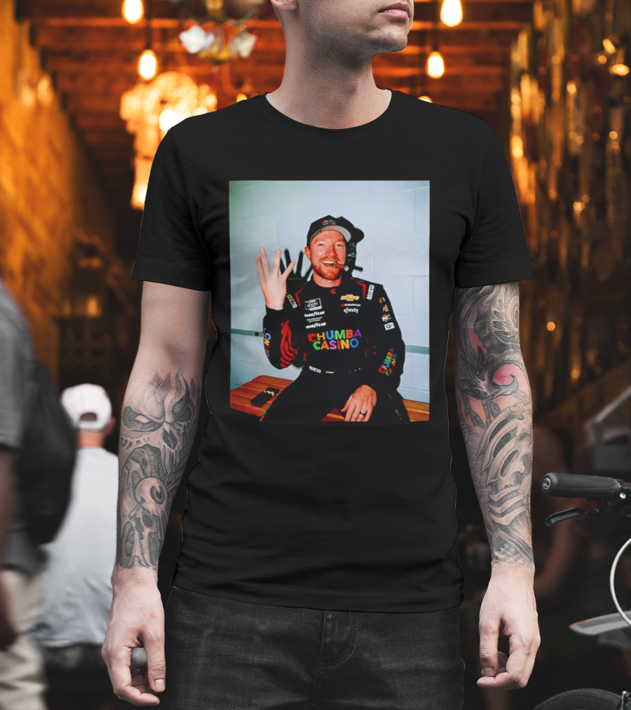 Tyler Reddick Three Peat Chumba Casino Racing Suit And Cigar Celebration T-Shirt