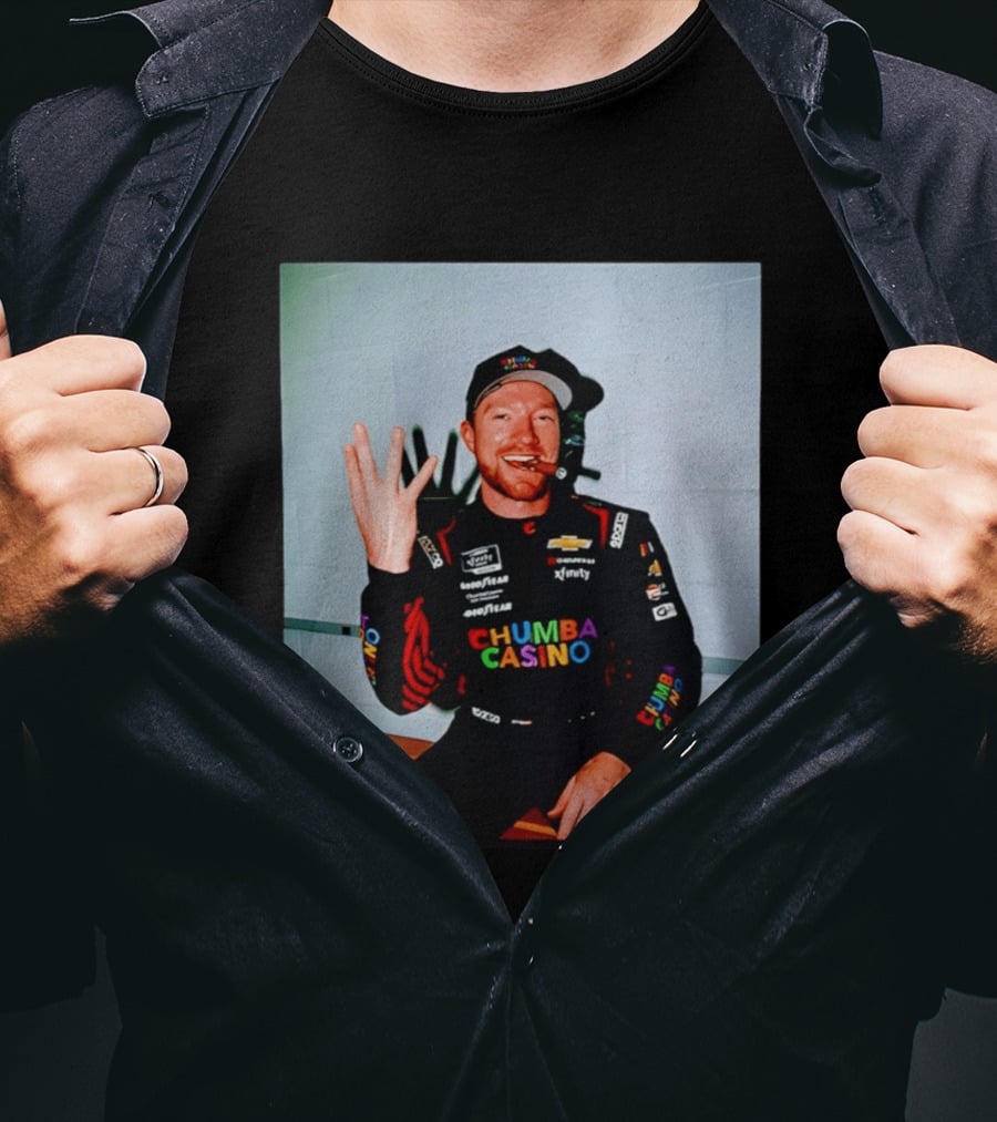 Tyler Reddick Three Peat Chumba Casino Racing Suit And Cigar Celebration T-Shirt