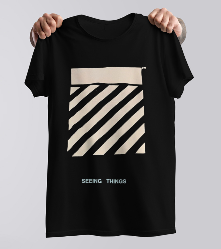 Off White Seeing Things Beige Diagonal Stripes T-Shirt