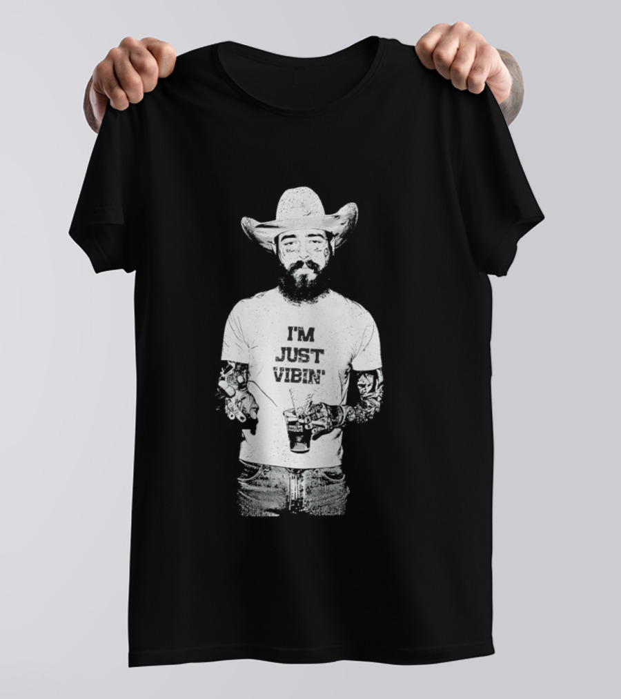 Post Malone Western Posty Cowboy Hat I'm Just Vibin T-Shirt