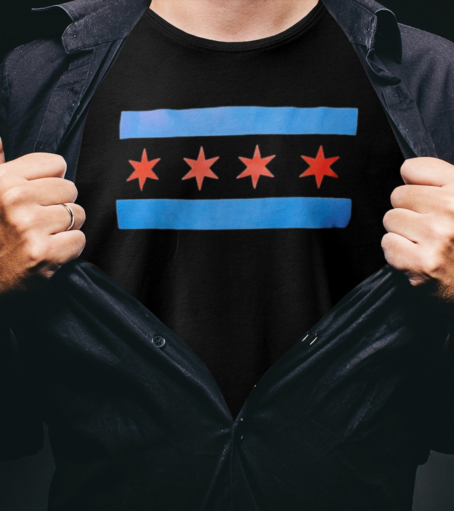 Chicago Flag Four Red Stars Blue Stripes T-Shirt