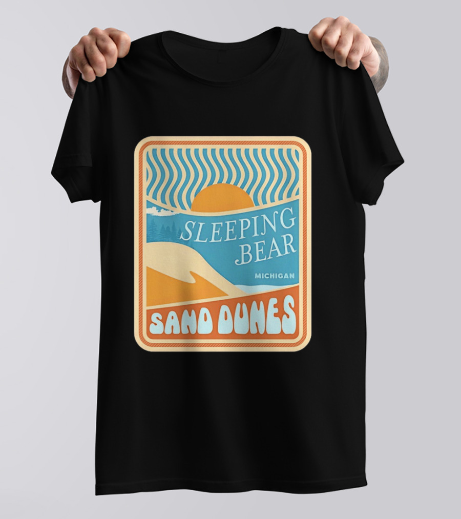 Sleeping Bear Michigan Sand Dunes Retro Sunset Scenic T-Shirt