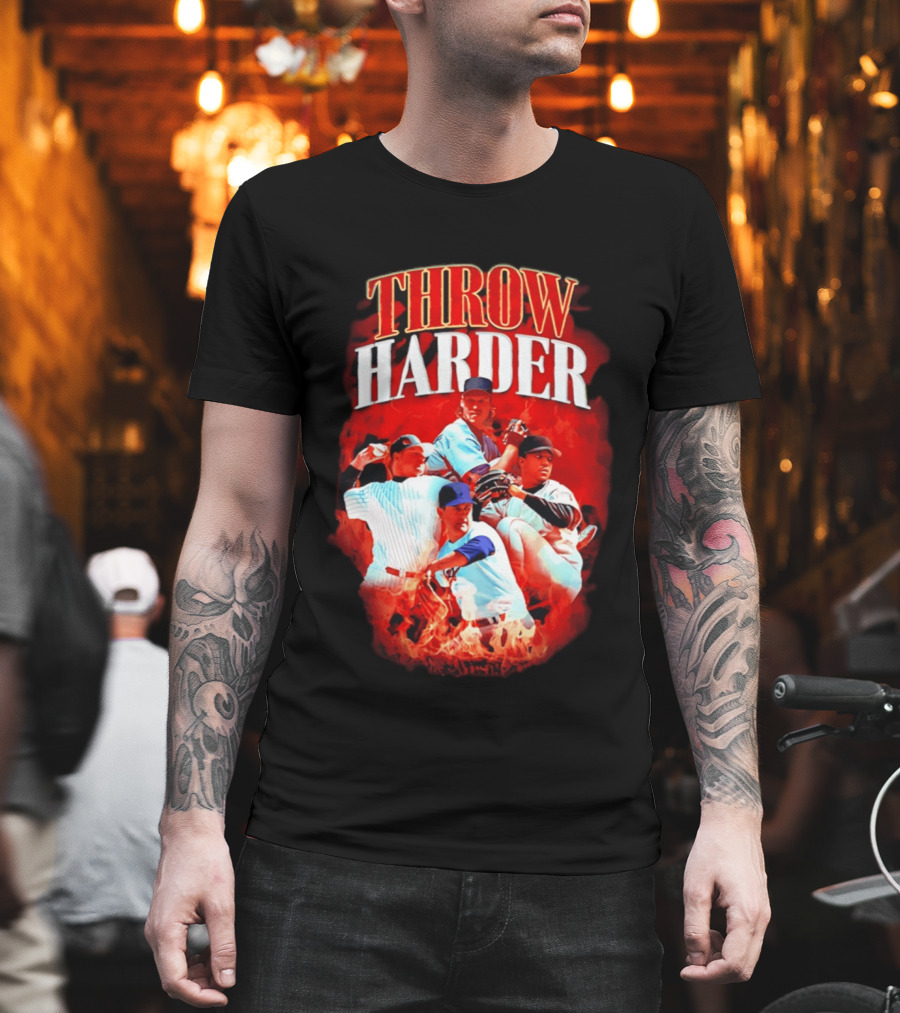 Throw Harder Baseball Players With Fire T-Shirt