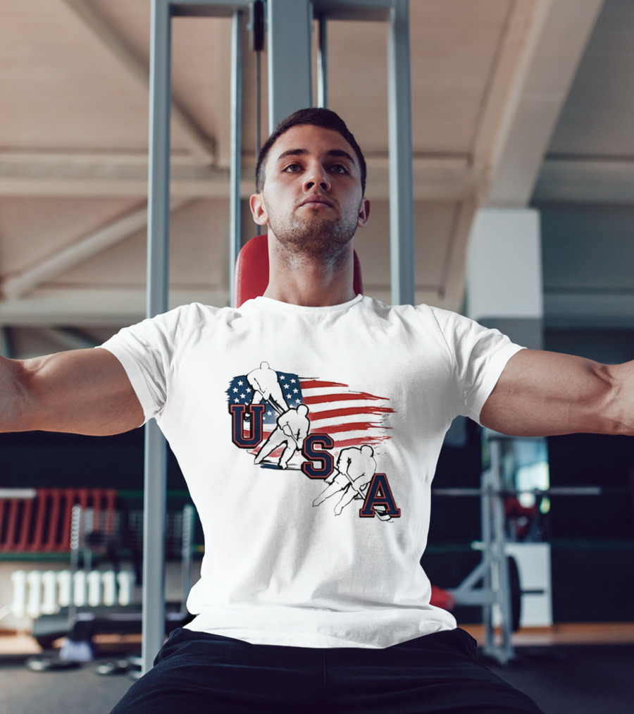 USA Olympic Gold Medal Hockey American Flag Hockey Players T-Shirt