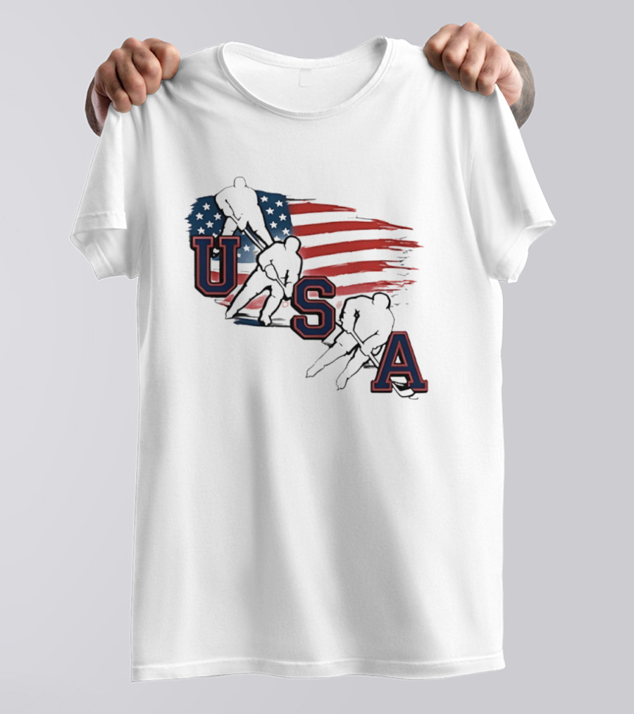USA Olympic Gold Medal Hockey American Flag Hockey Players T-Shirt