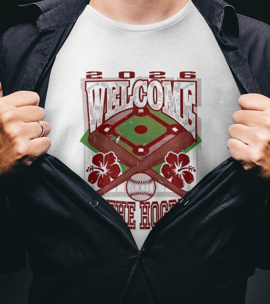 Arkansas Razorback Welcome To The Hogpen Baseball Field Floral Crossed Bats T-Shirt
