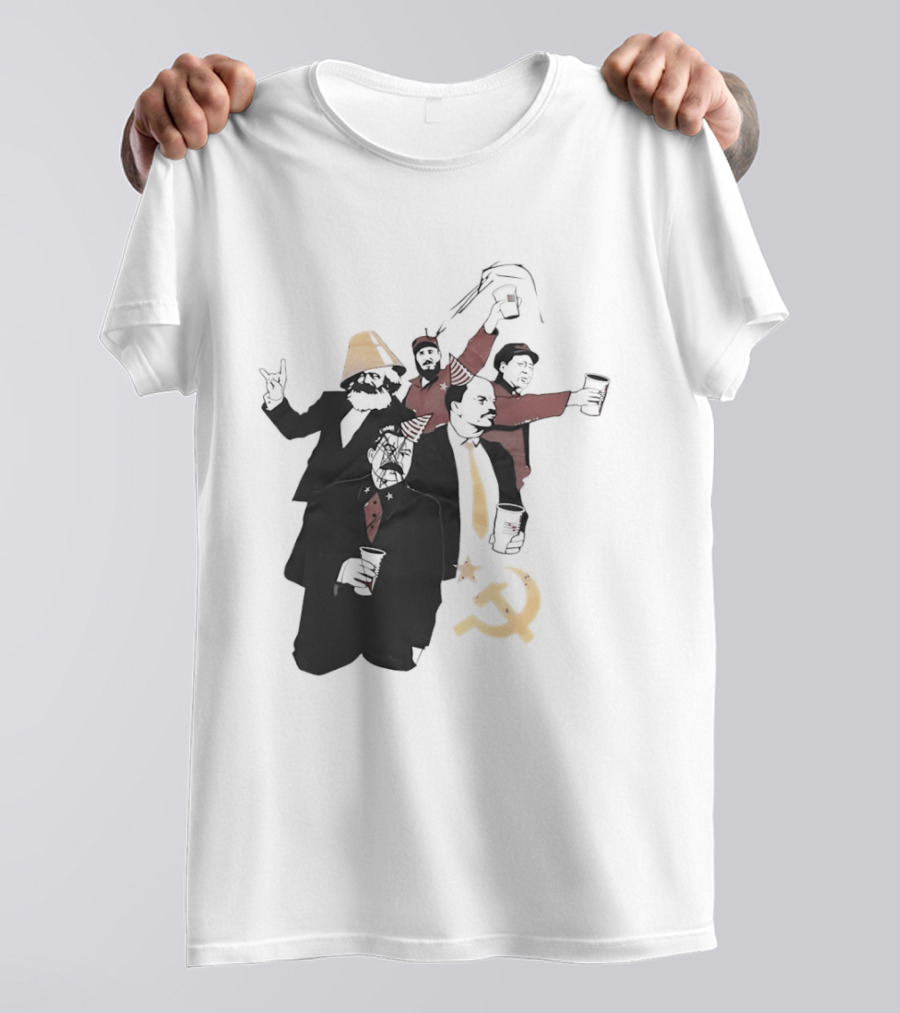Drunk Karl Marx Vladimir Lenin Joseph Stalin Mao Zedong Fidel Castro Party Communist Humor Lamp Hat T-Shirt
