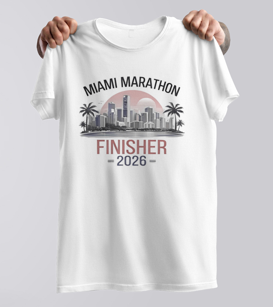 Miami Marathon Finisher 2026 City Skyline Sunset Palm Trees T-Shirt