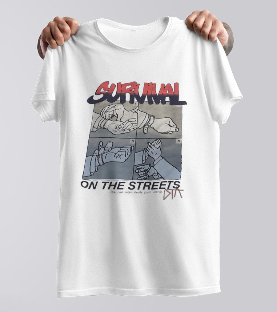 Survival On The Streets Con Man Steals Your Cartoon Panel Instructions T-Shirt