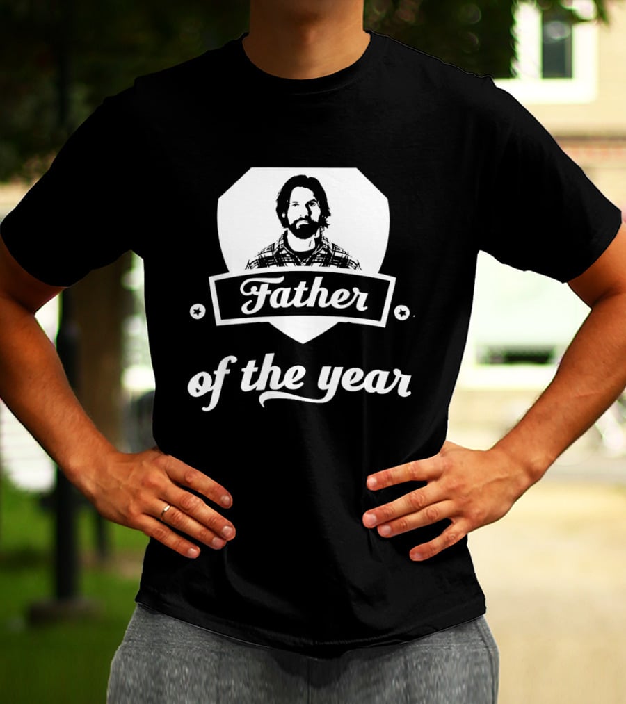 Father Of The Year Beard Plaid Shield Stars T-Shirt