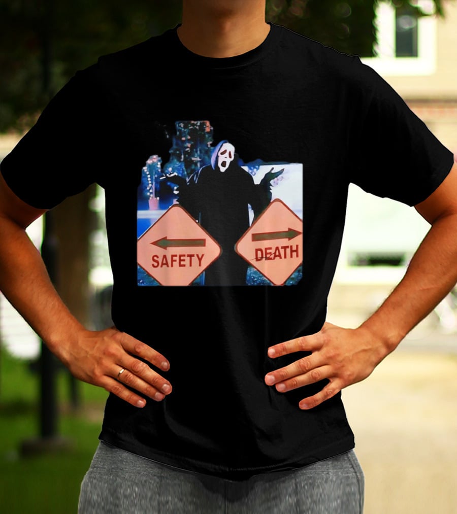 Ghostface Scream Safety Left Death Right Signs T-Shirt