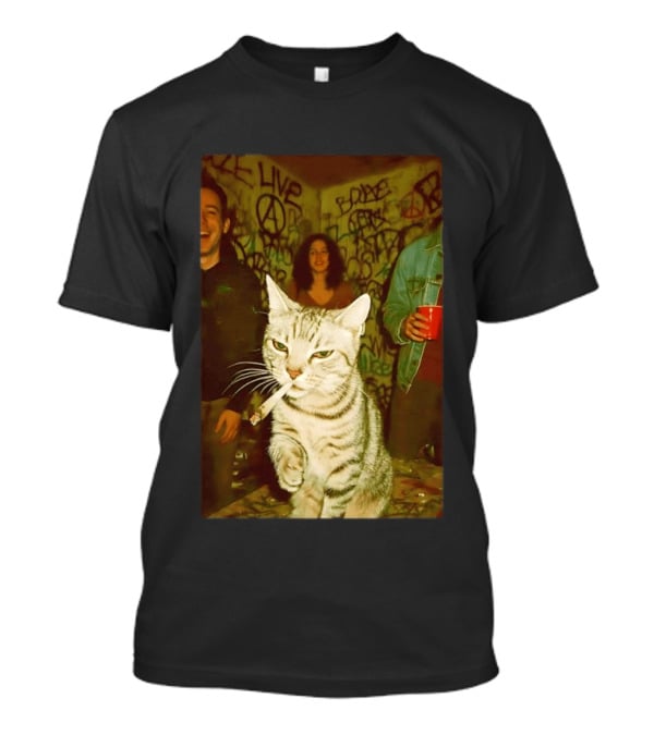 Smoking Tabby Cat Live Punk Party Scene T-Shirt