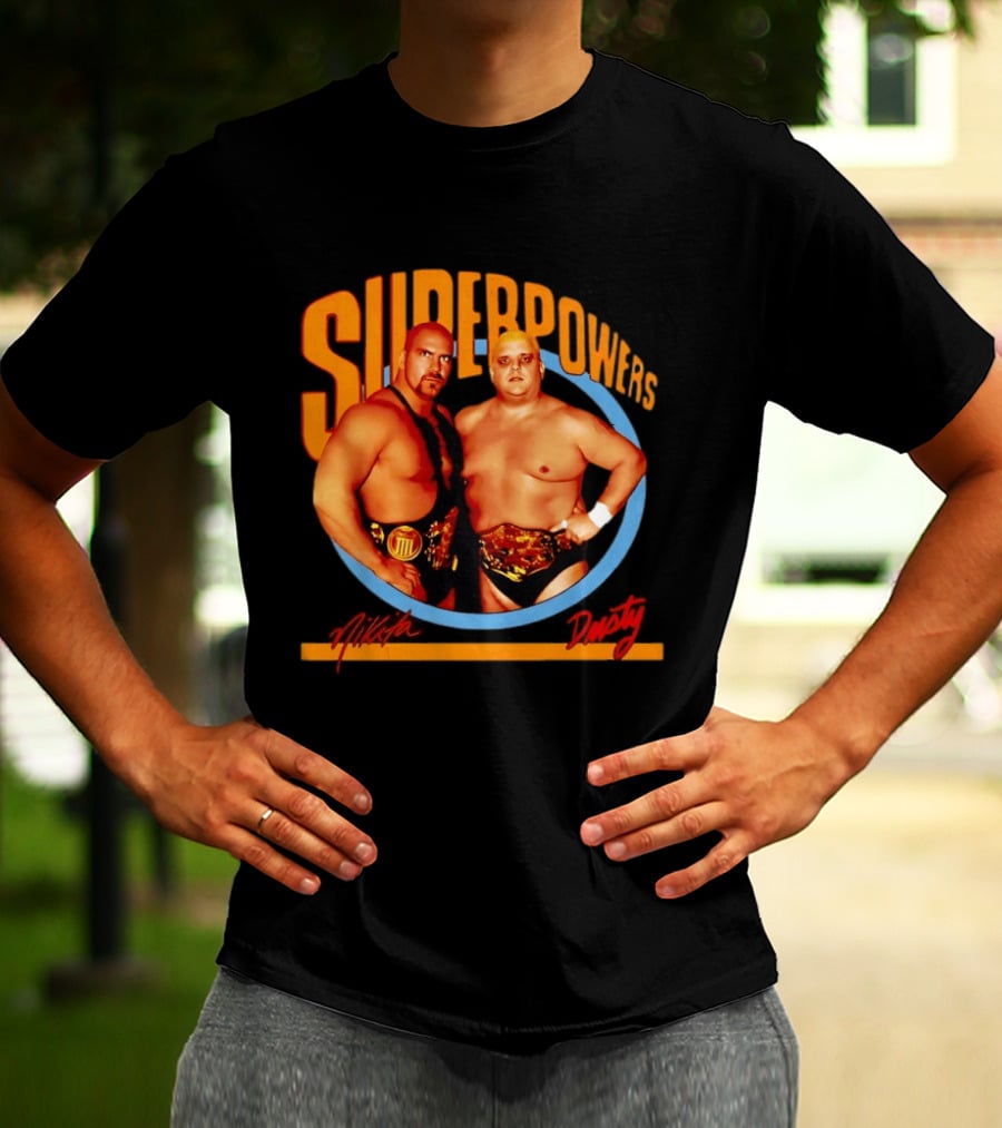 Superpowers Wrestling Legends Nikita Koloff And Dusty Rhodes Championship Belts T-Shirt