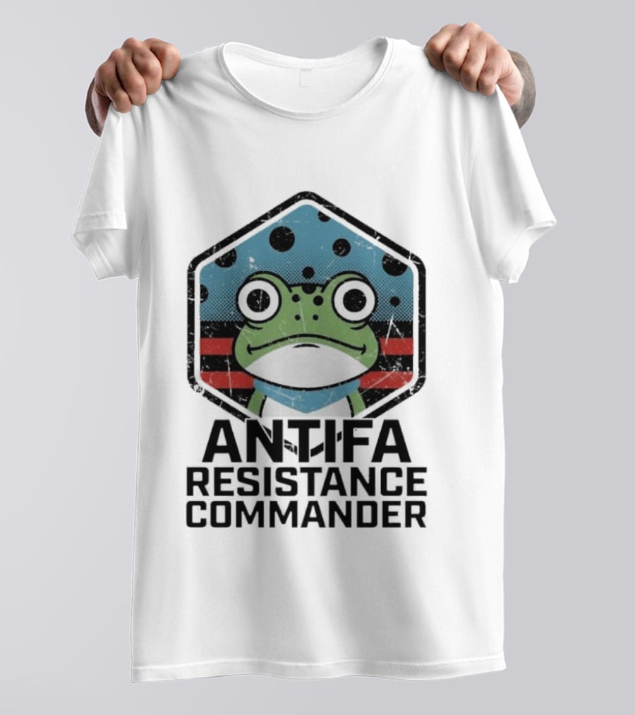 Antifa Resistance Commander Frog Hexagon T-Shirt