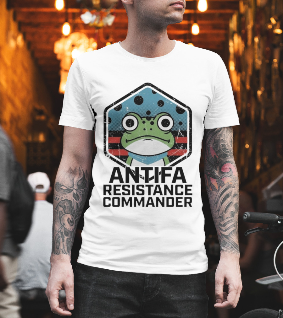 Antifa Resistance Commander Frog Hexagon T-Shirt