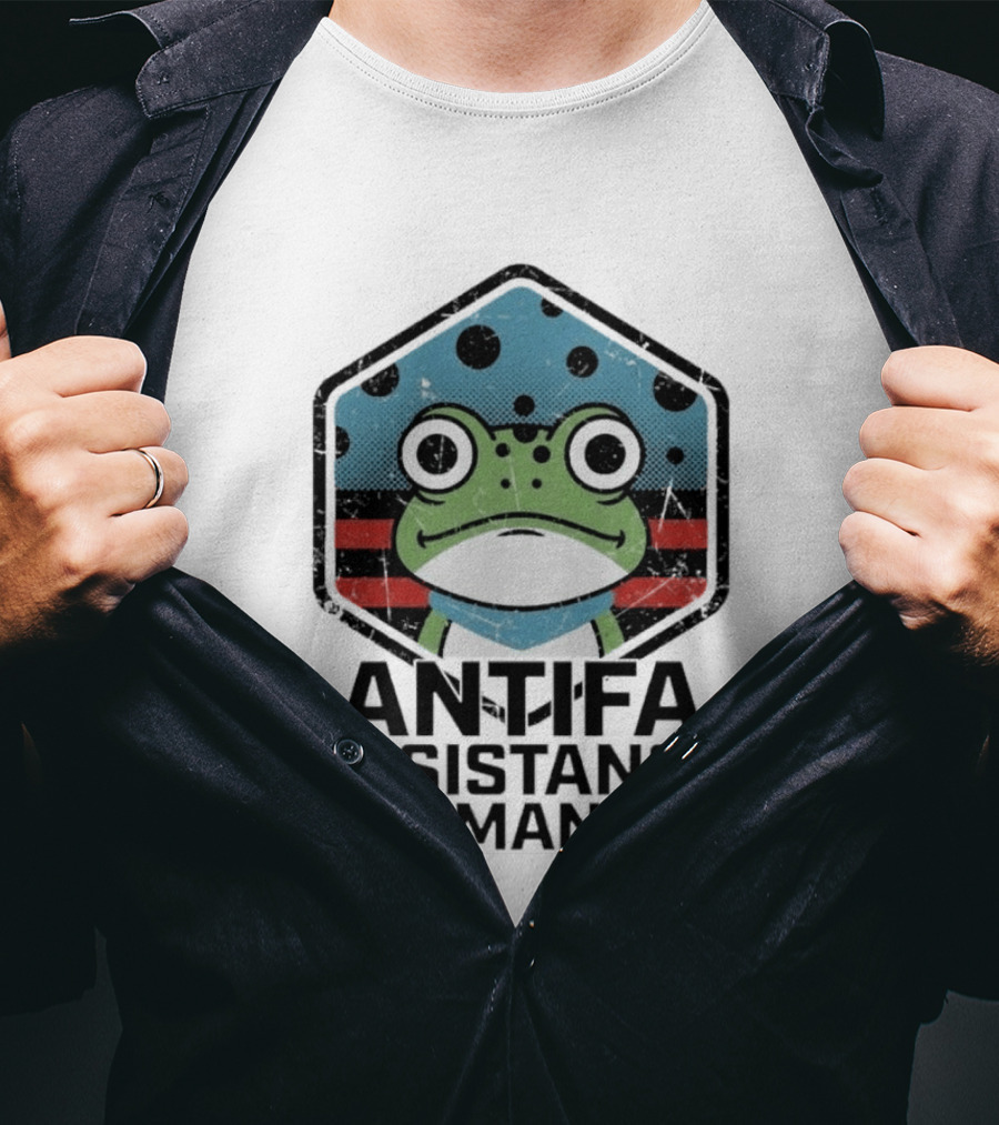 Antifa Resistance Commander Frog Hexagon T-Shirt