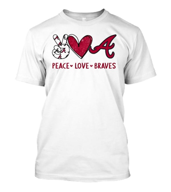 Atlanta Braves Peace Love Hand Sign Heart Shape T-Shirt