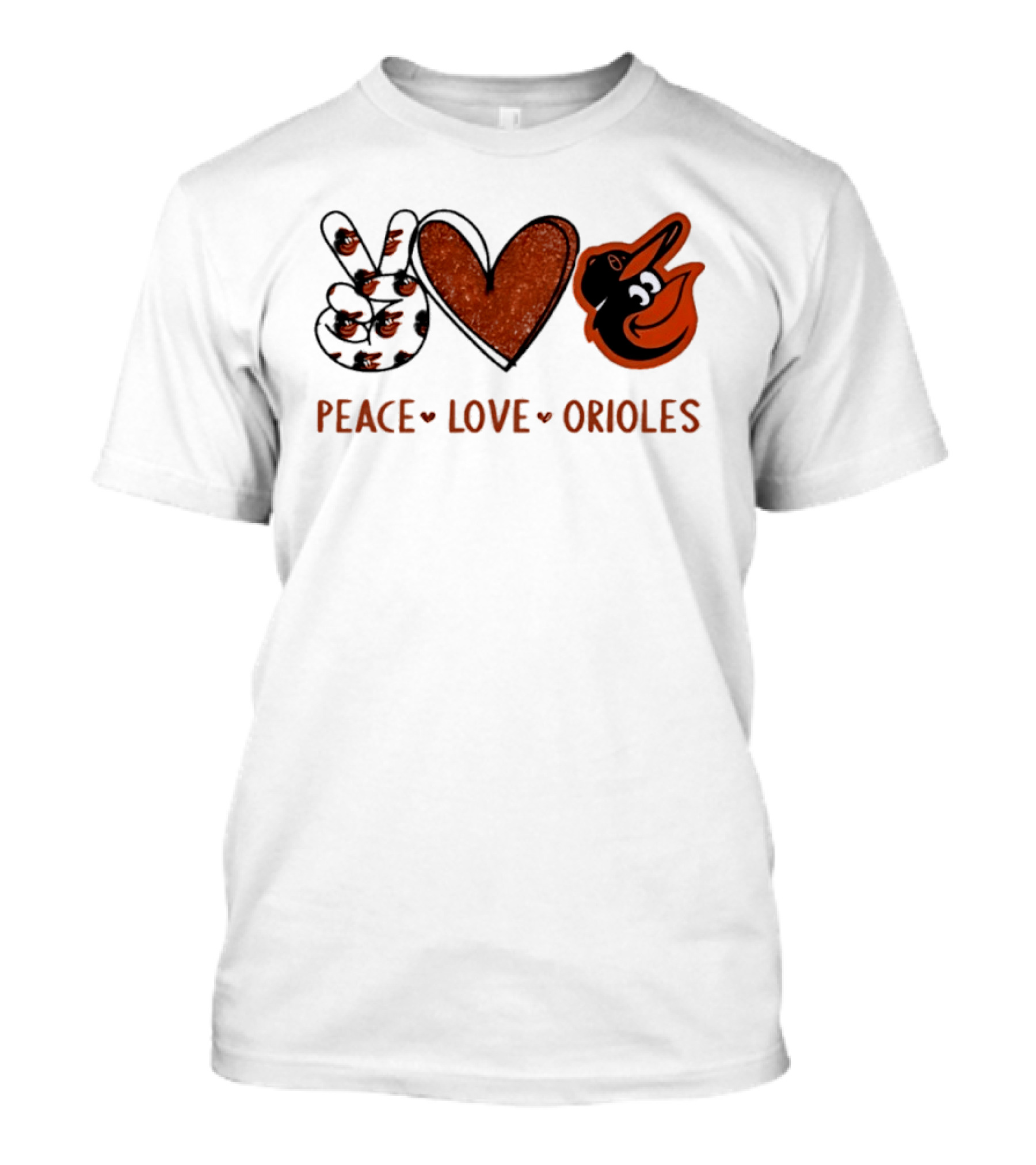 Peace Love Orioles Hand Sign Heart Shape Baltimore Orioles T-Shirt