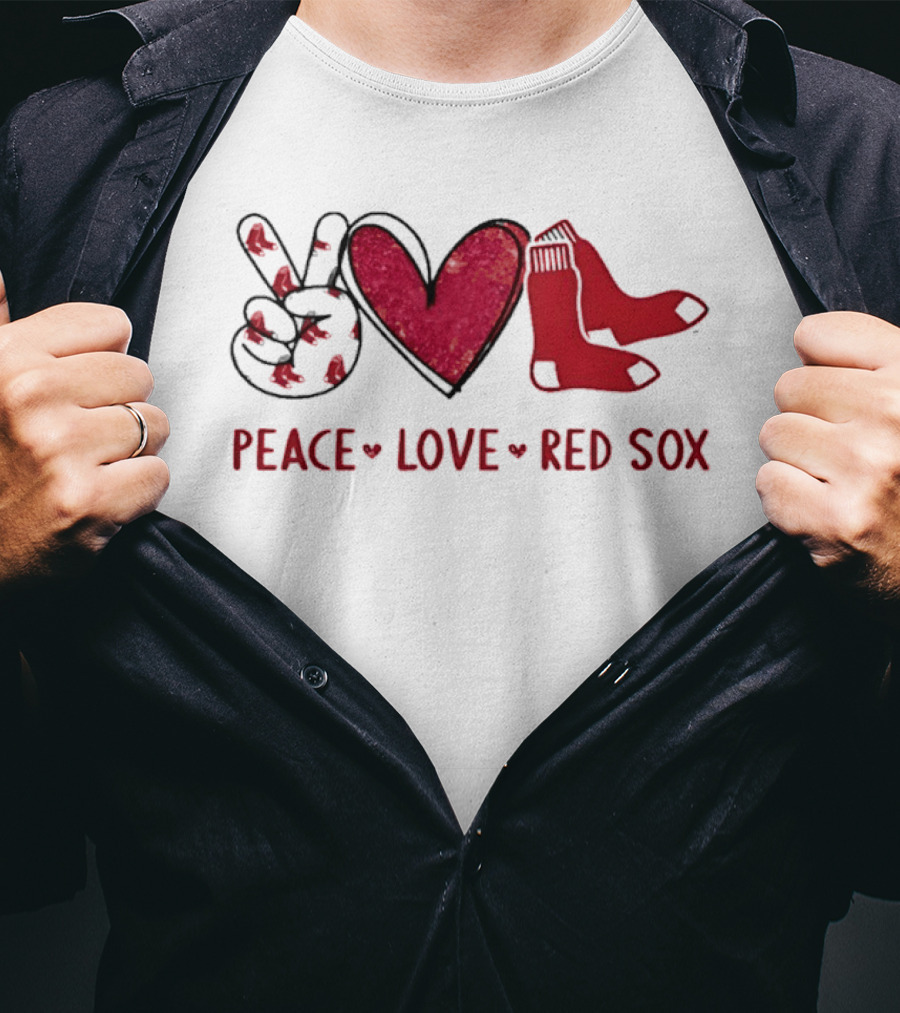 Peace Love Red Sox Hand Sign Heart Shape Socks T-Shirt