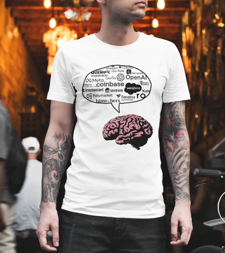 Capitalism Brain Thinking With Tech Giants Logos OpenAI Meta Twitter Coinbase Brands T-Shirt