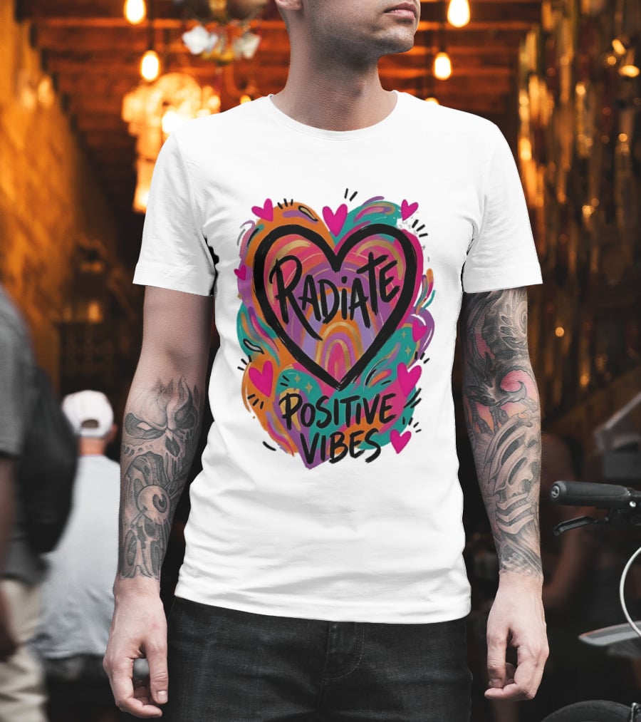 Radiate Positive Vibes Colorful Heart Shape T-Shirt