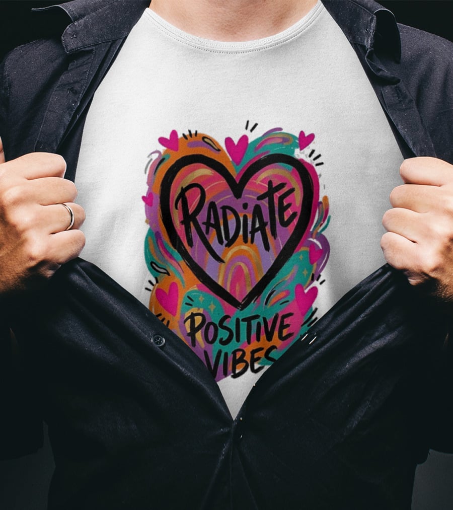 Radiate Positive Vibes Colorful Heart Shape T-Shirt