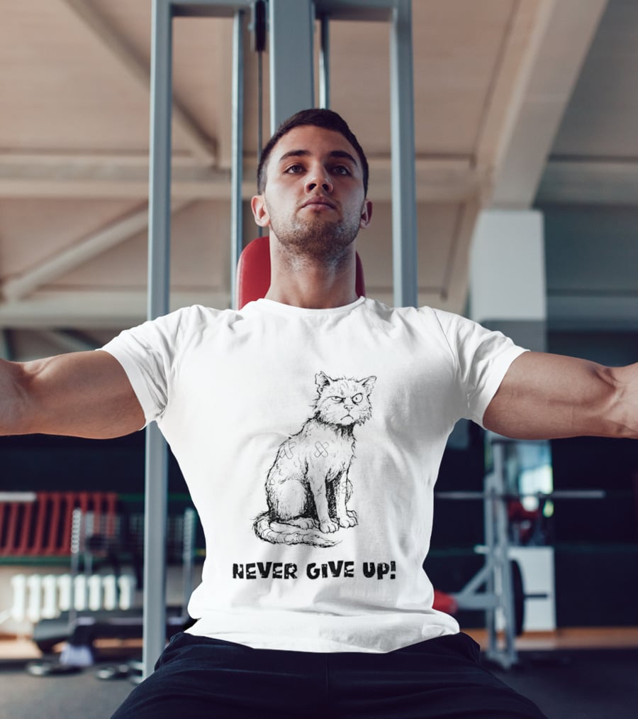 Cat Never Give Up Resilient Sketch Cat T-Shirt