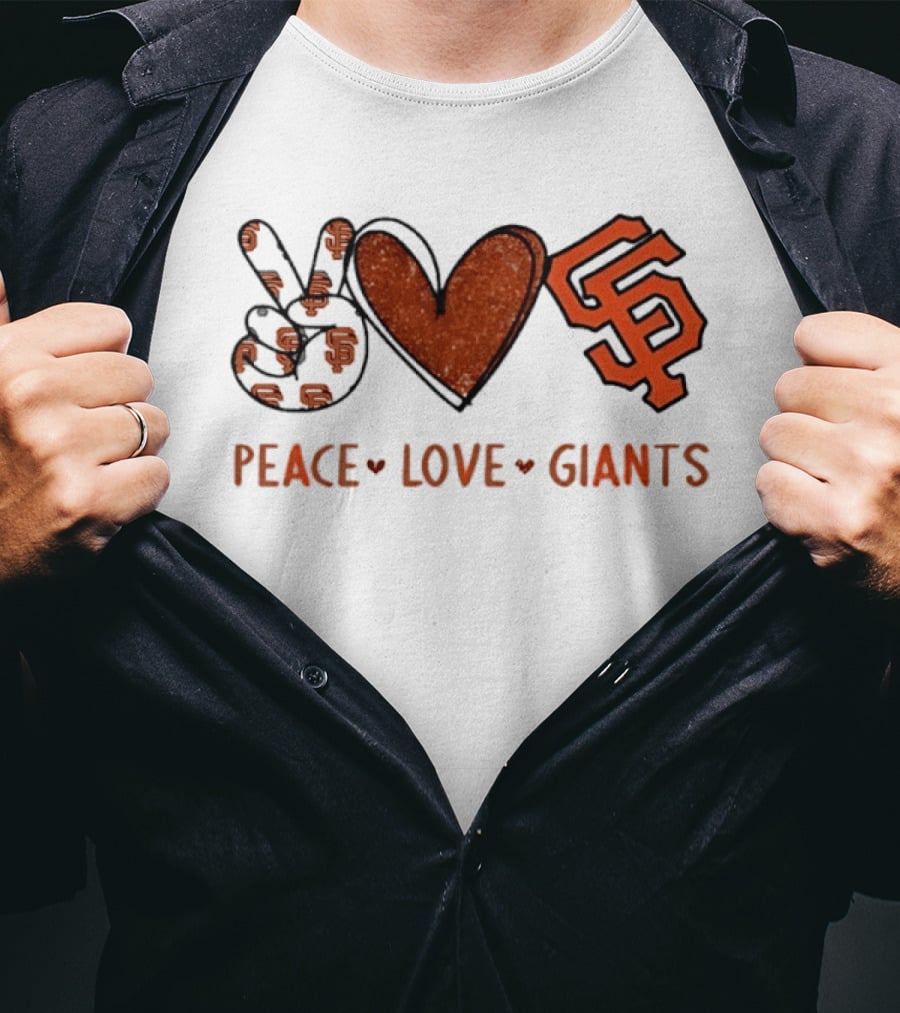 San Francisco Giants Peace Love SF Hand Sign Heart Shape T-Shirt