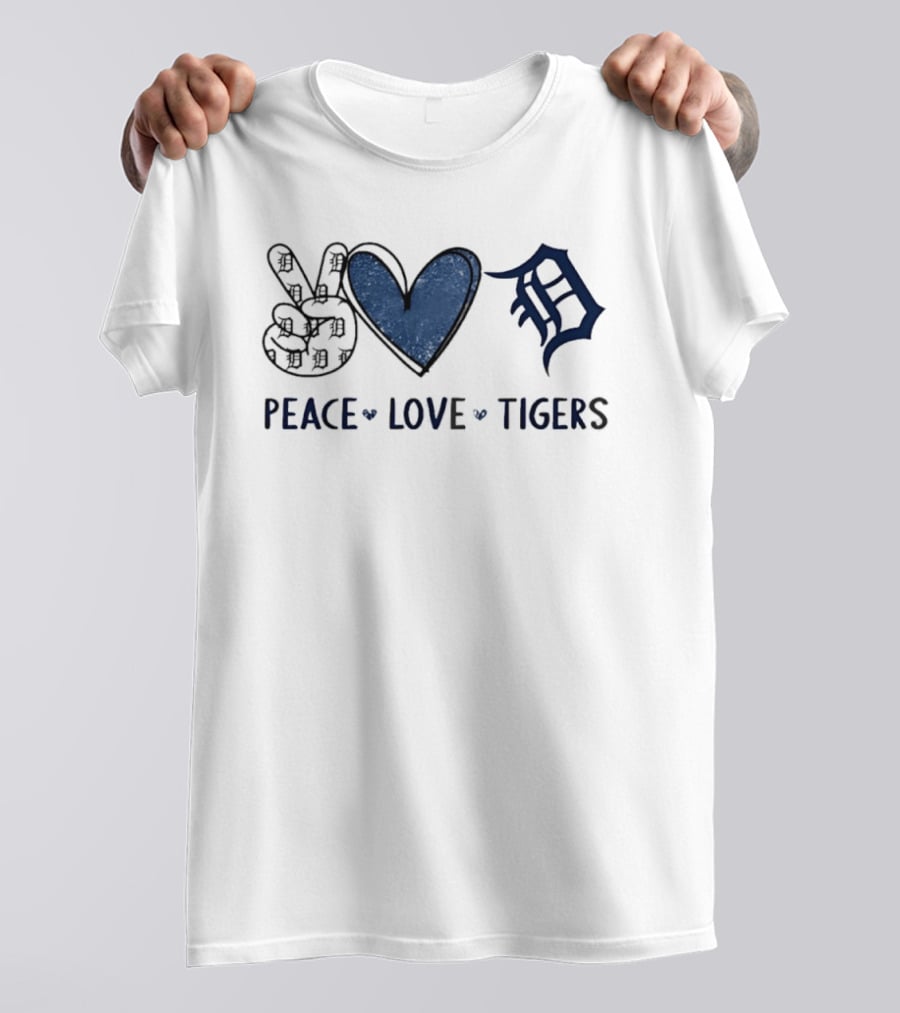 Peace Love Detroit Tigers Hand Sign Heart Shape Iconic Sports Team T-Shirt
