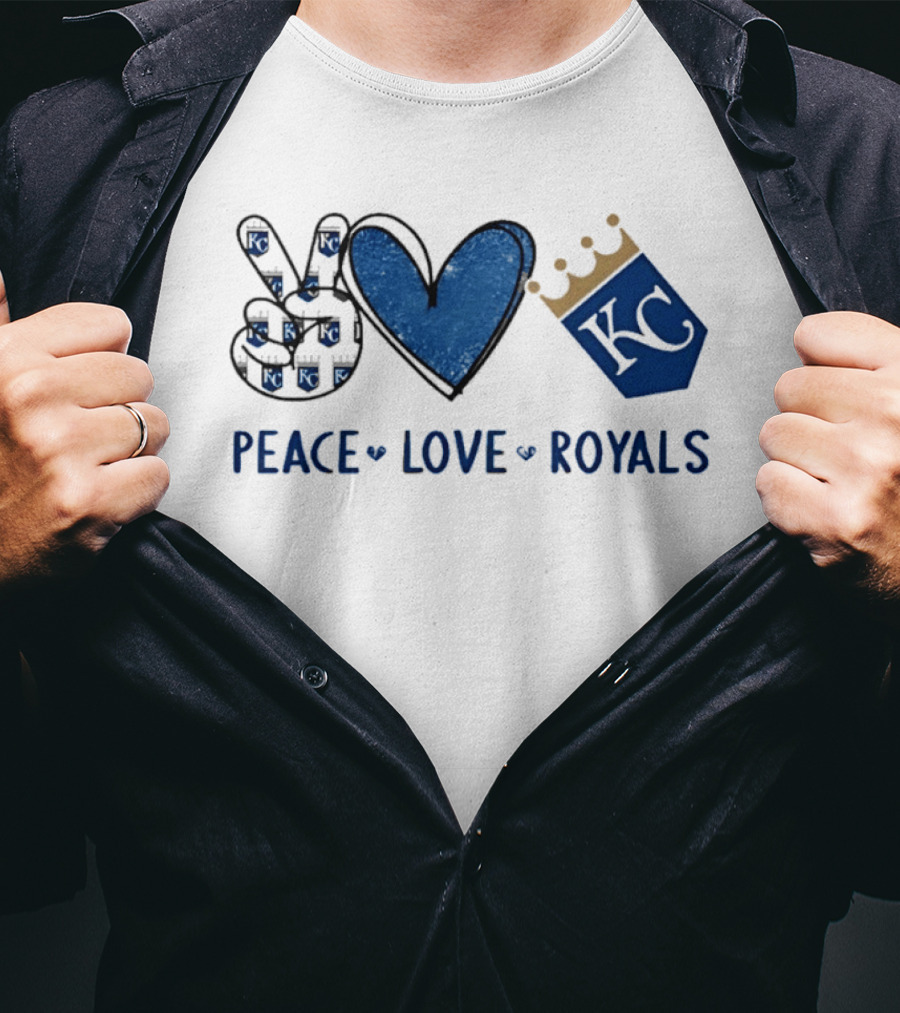 Peace Love KC Royals Hand Sign Heart Shape T-Shirt