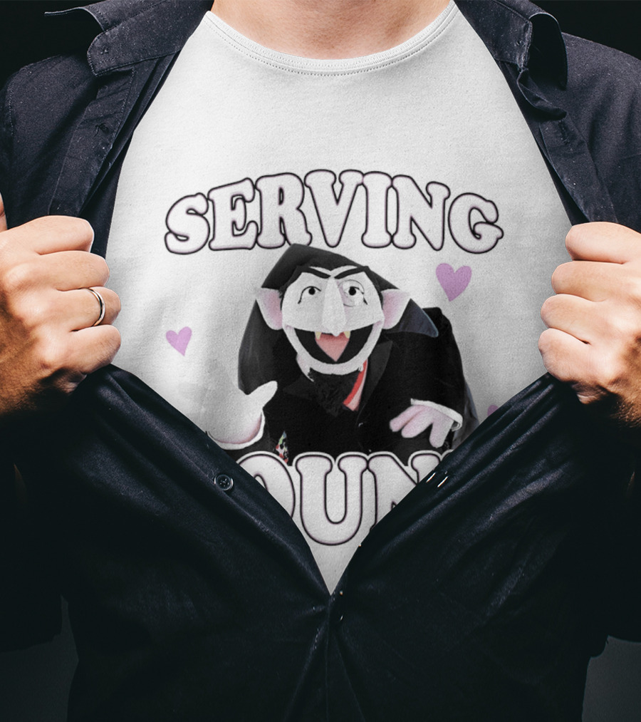 Serving Count Cartoon Vampire Hearts T-Shirt