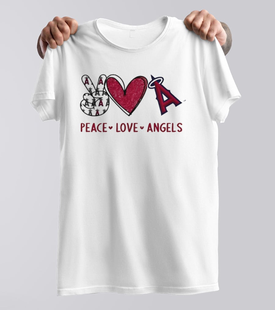 Los Angeles Angels Peace Love Angels Hand Sign Heart Shape Iconic Team T-Shirt