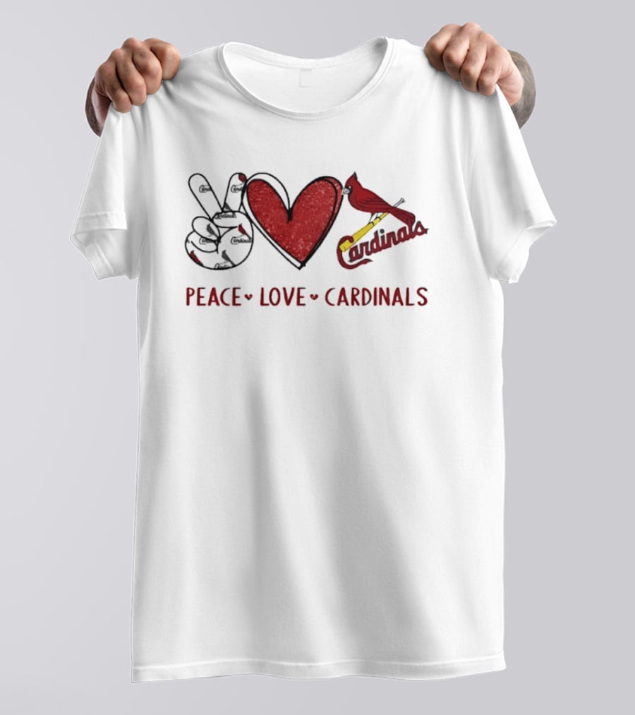 Peace Love Cardinals Hand Sign Heart Shape St Louis Cardinals T-Shirt