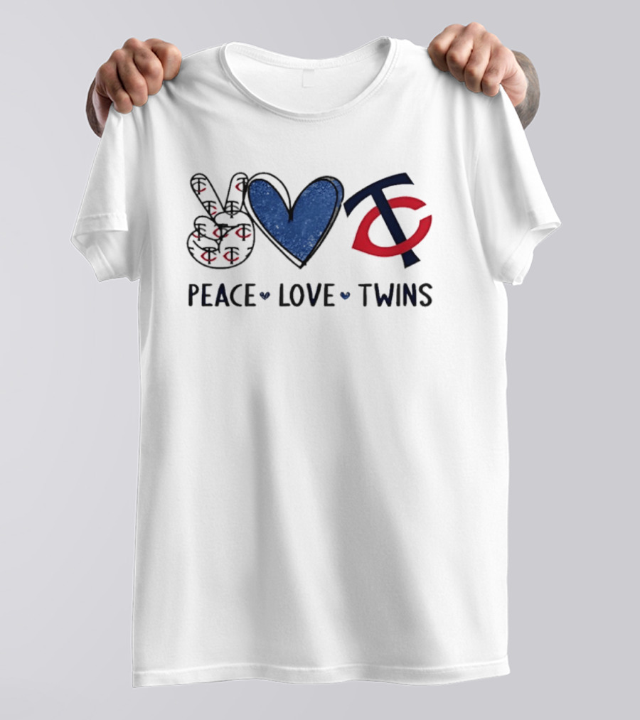 PEACE LOVE TWINS Hand Sign Heart Shape TC Logo Minnesota Twins T-Shirt