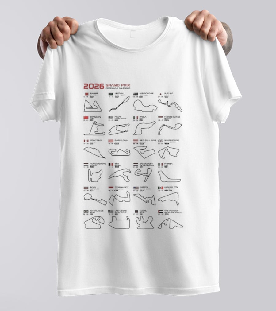 2026 Formula 1 Grand Prix Circuit Calendar Spa Monza Silverstone Tracks T-Shirt