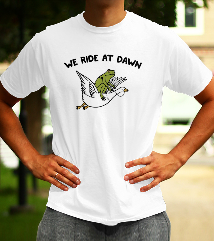 We Ride At Dawn Frog Riding Goose T-Shirt