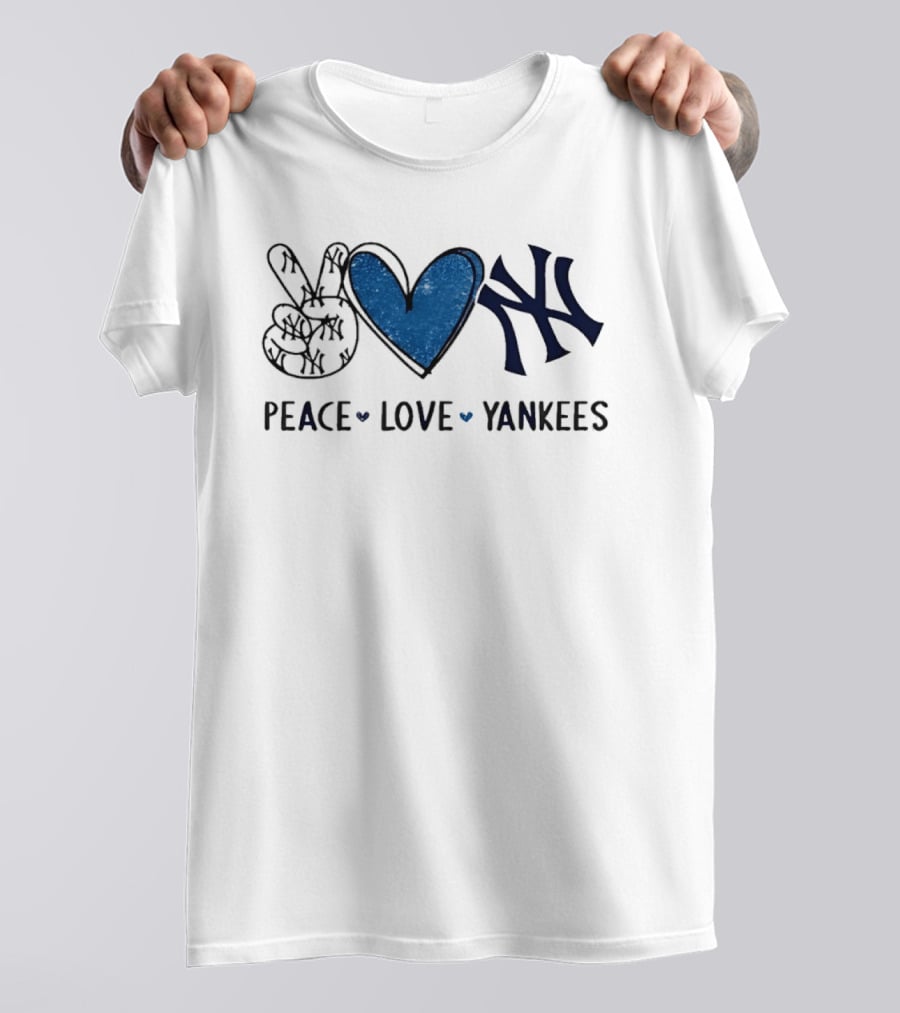 Peace Love Yankees New York Hand Sign Heart Shape T-Shirt