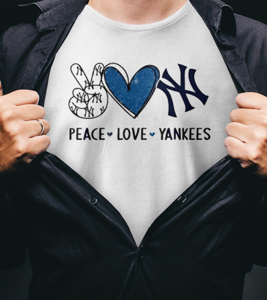 Peace Love Yankees New York Hand Sign Heart Shape T-Shirt
