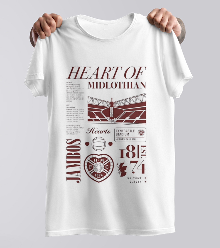 Heart Of Midlothian Jambos Est 1874 Scottish Football Club T-Shirt