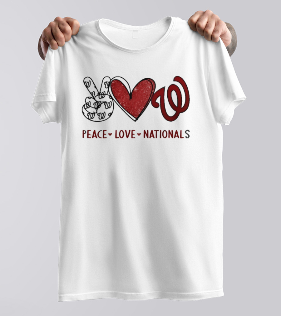 Peace Love Nationals Hand Sign Heart Shape Washington Nationals T-Shirt