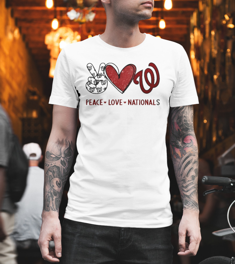 Peace Love Nationals Hand Sign Heart Shape Washington Nationals T-Shirt