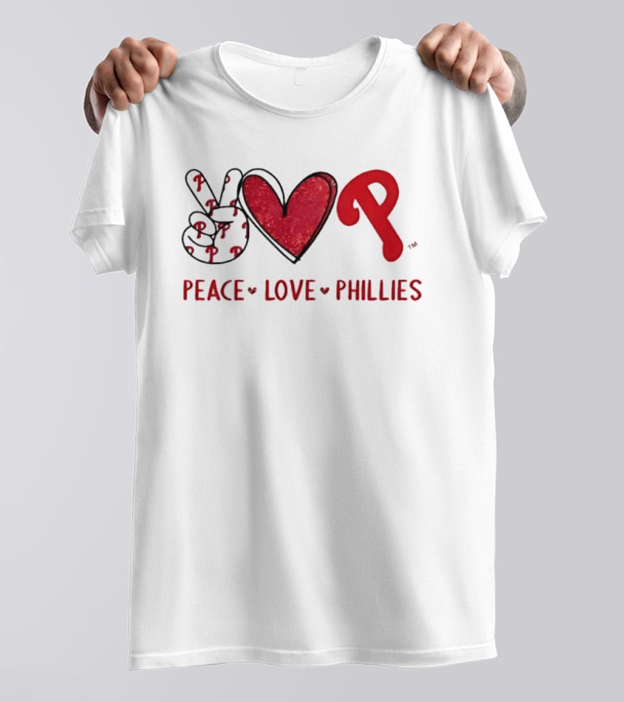 Peace Love Phillies Hand Sign Heart Shape Philadelphia Phillies T-Shirt