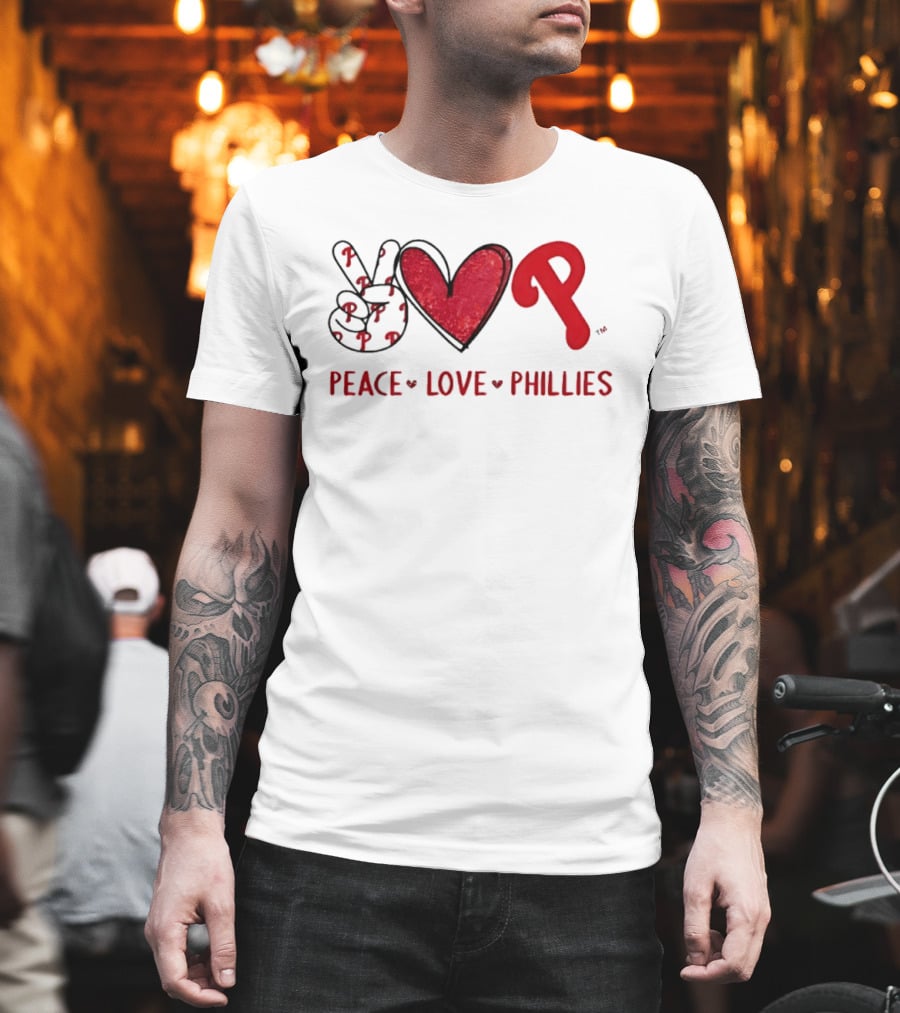 Peace Love Phillies Hand Sign Heart Shape Philadelphia Phillies T-Shirt