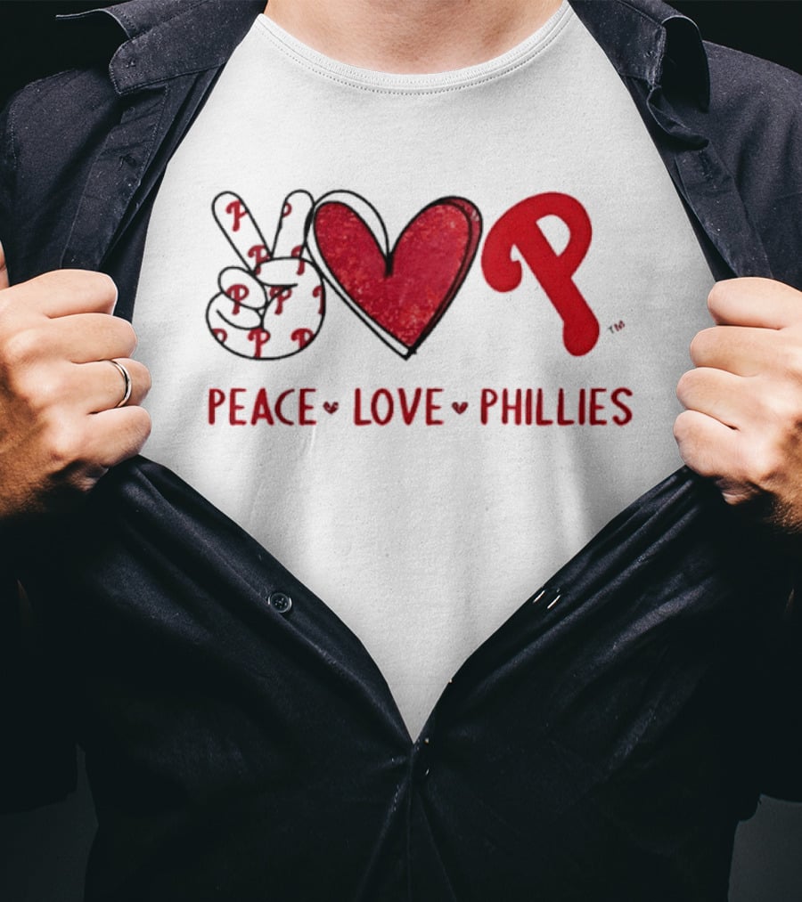 Peace Love Phillies Hand Sign Heart Shape Philadelphia Phillies T-Shirt