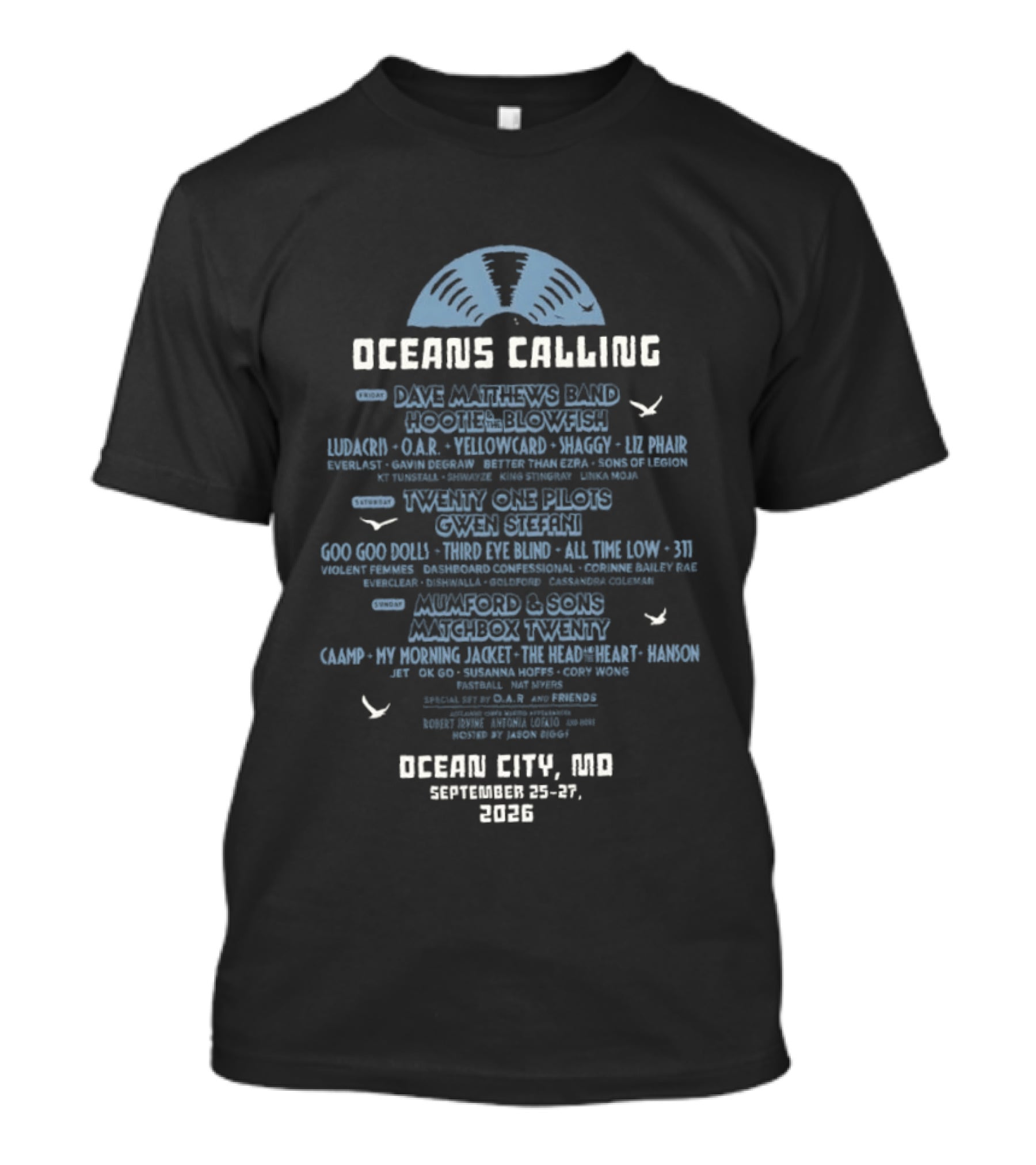 Oceans Calling Festival OCMD 2026 Ocean City MD Dave Matthews Band Hootie The Blowfish Twenty One Pilots John Mayer September T-Shirt
