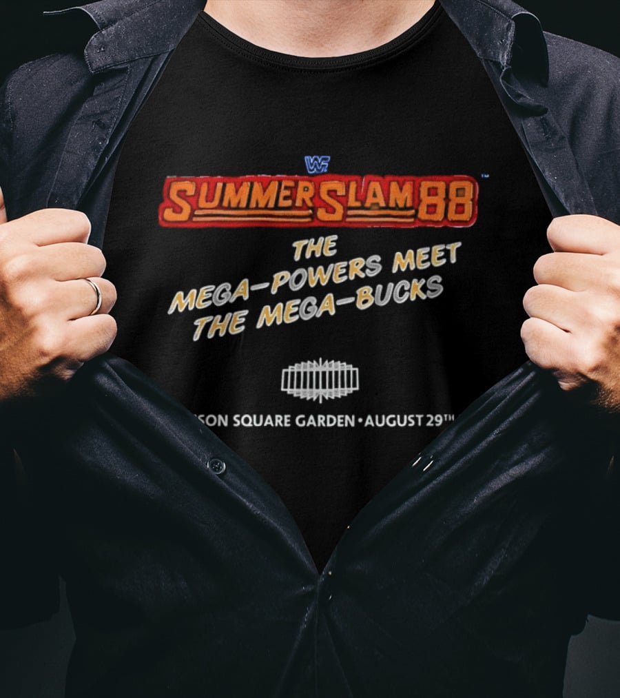 WWF SummerSlam 88 The Mega Powers Meet The Mega Bucks Madison Square Garden August 29 1988 T-Shirt