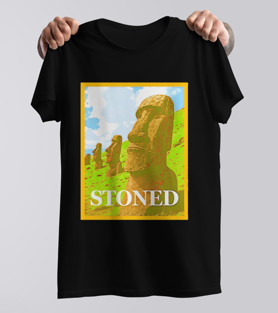 Stoned Moai Statue Easter Island Head Print T-Shirt